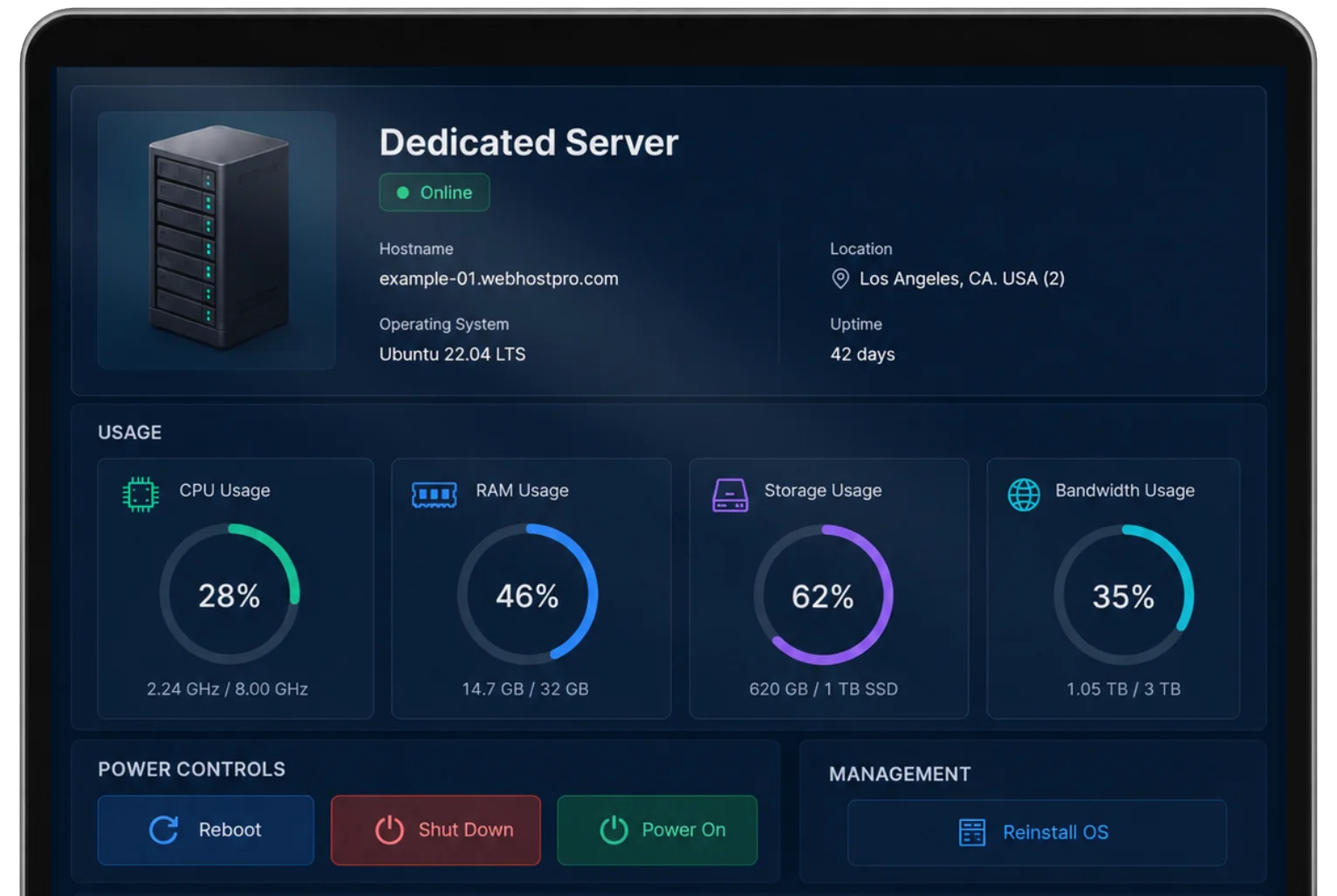 Dedicated server hosting infrastructure